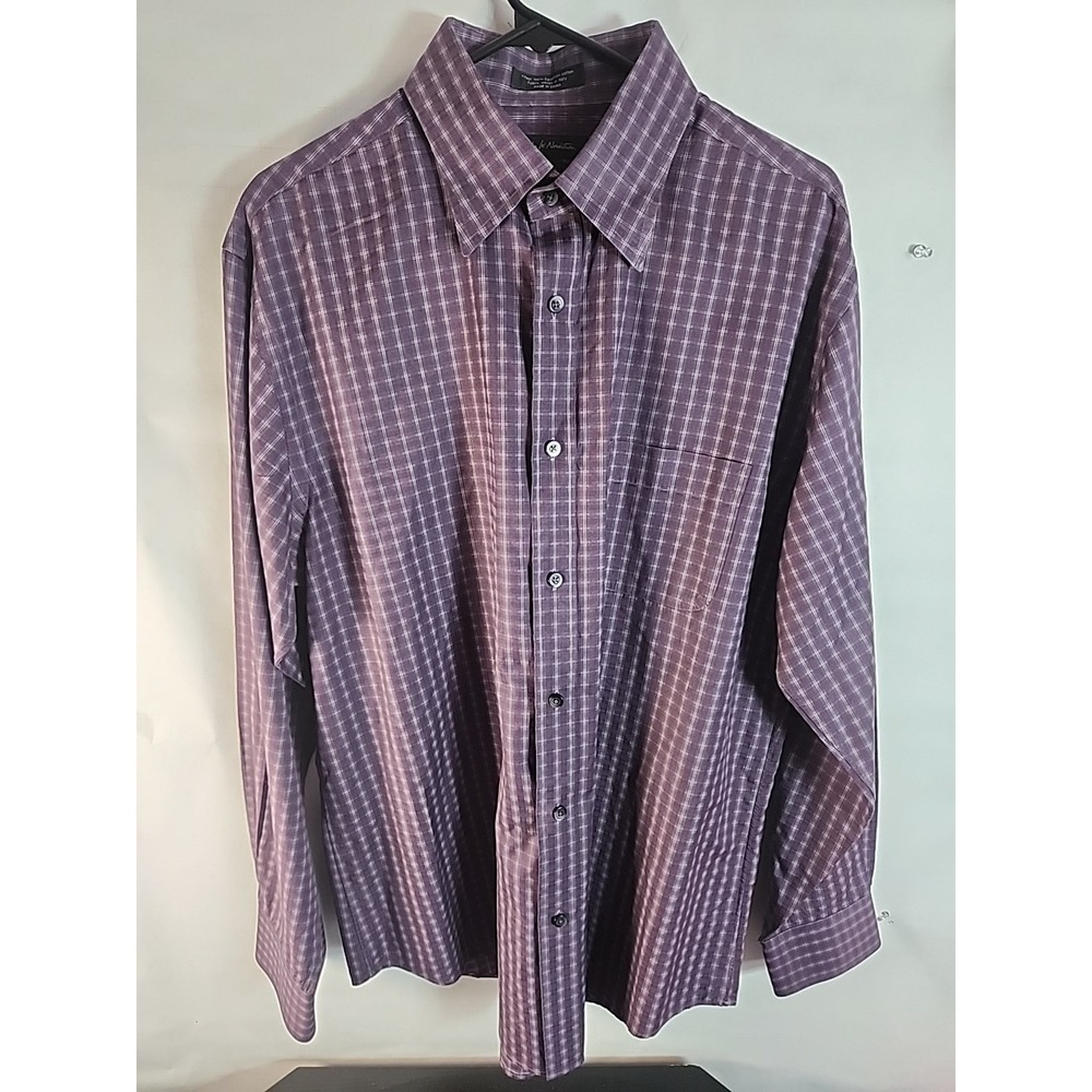 John Nordstrom Mens L Purple Plaid Long Sleeve Button Up Shirt  Egyptian Cotton